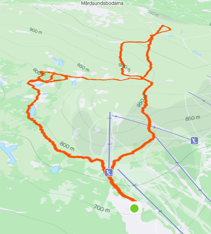 Totalt blev turen 20 km fördelat på två dagar. 692 meters stigning.