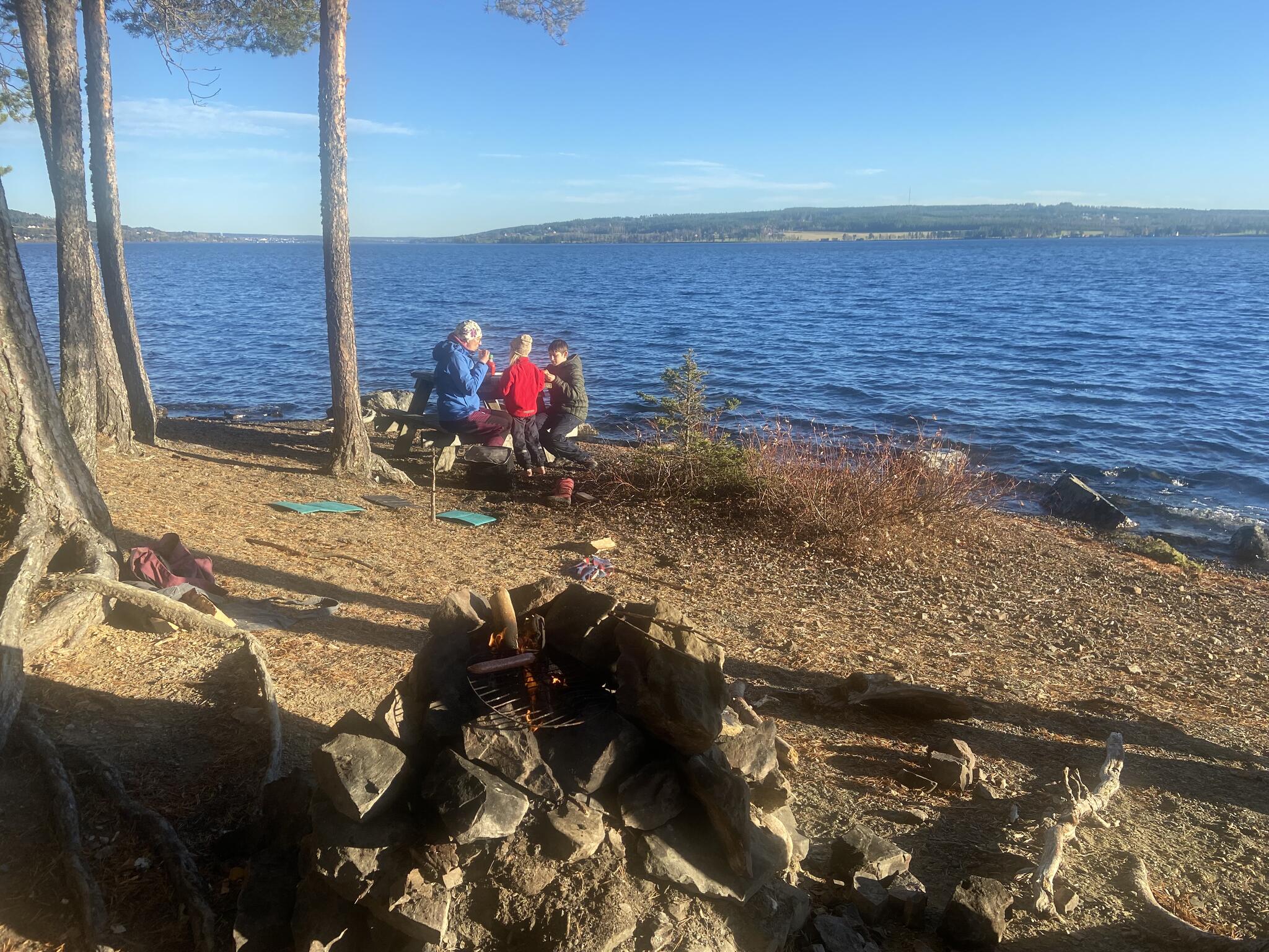 Det blev korvgrillning vid strandkanten.