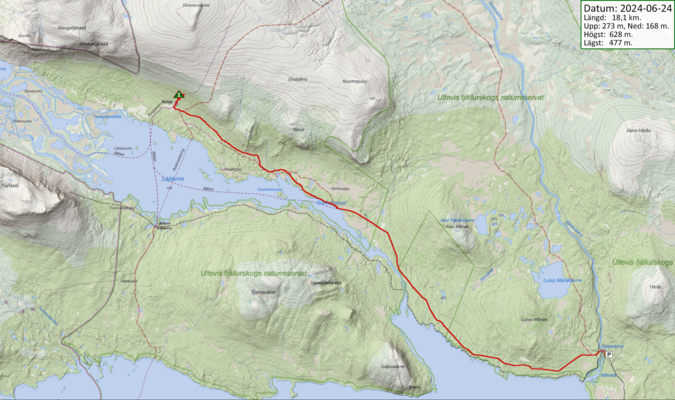 Karta med GPS-spår dag 1.