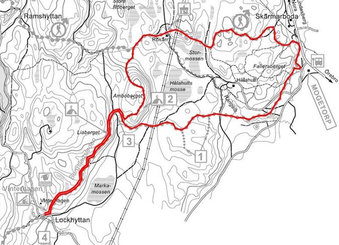 Karta med markerad rutt 18 km