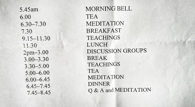 Schedule, meditation course, Kopan Monastery, Nepal