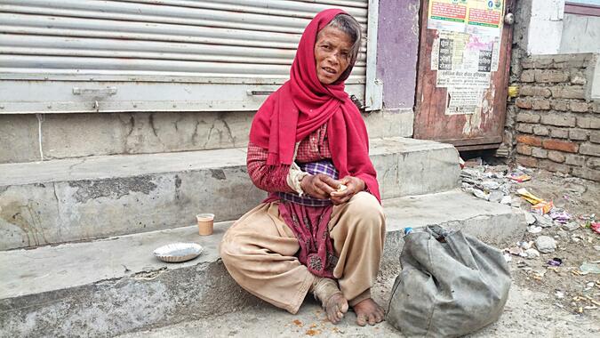 Kvinna med lepra, Kathmandu, Nepal