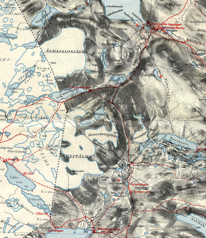 Generalstabens karta från 1890 över Sulitelma.