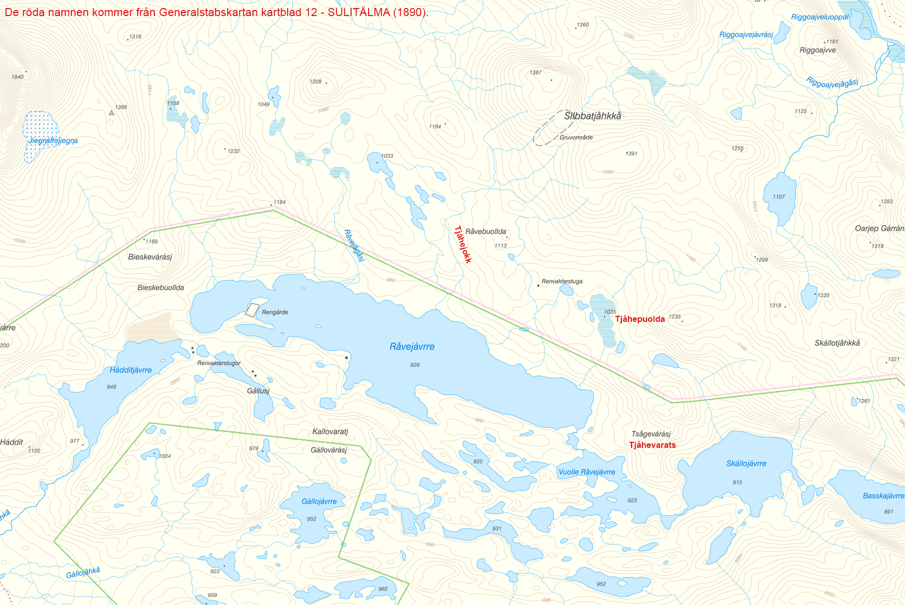 Karta över området runt Silbbatjåhkkå.