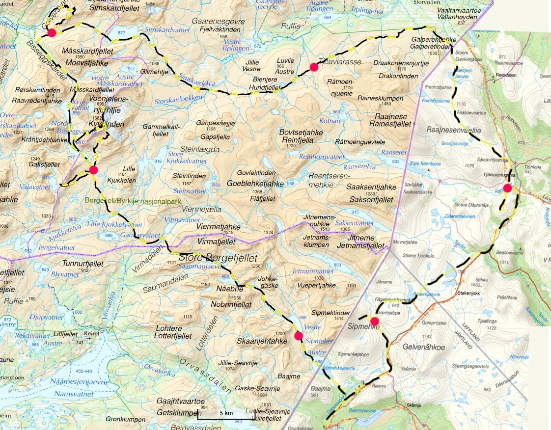 205 km. 5200 meter skidning uppför.