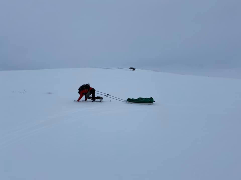Magnus hade lite överskottsenergi och skidade lite med händerna på skidspetsarna.