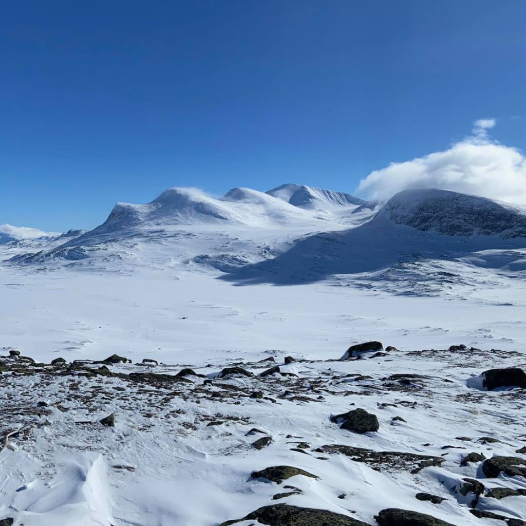 Vy över fina dalen med Alesjaure. Kungsleden går i dalen.