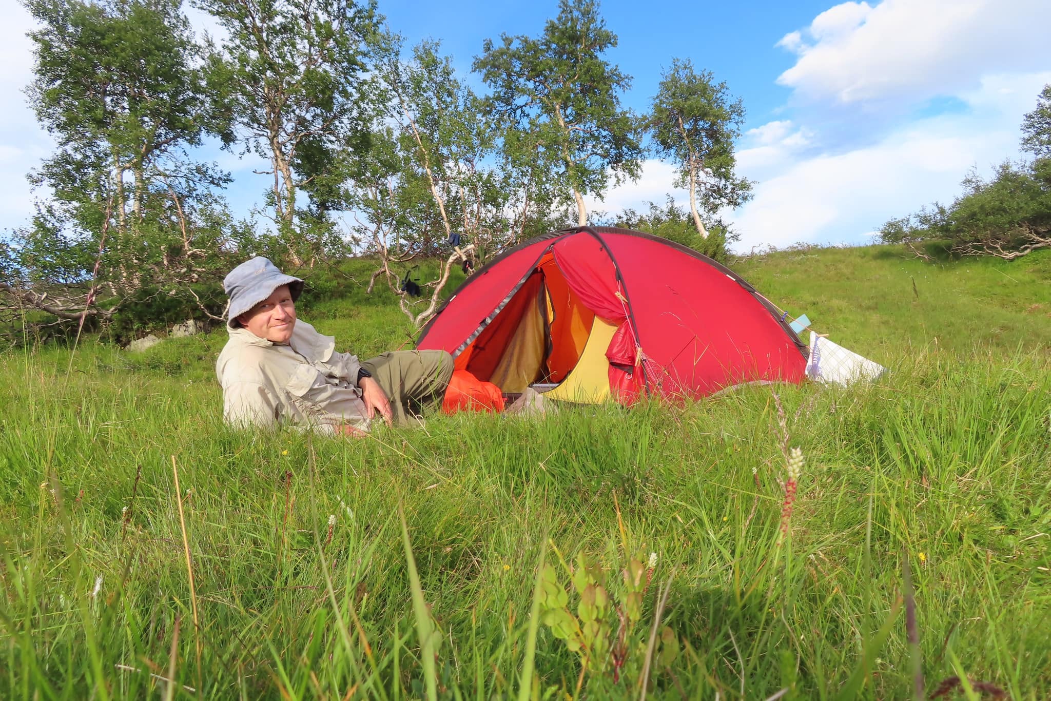 En härlig kväll vid tältplatsen i norska Skaekerfjällen. 1 augusti. Min namnsdag