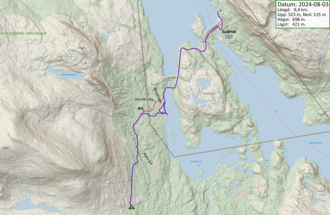 Karta med GPS-spår dag 1.