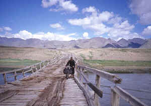 On a dodgy bridge. Kyrgyzstan, 2000