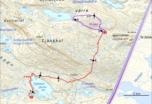 Tjåhkkuljávrre - Mellomfjellet - Rähtjátjåhkå.