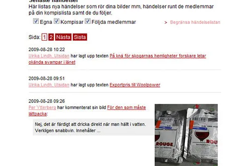 Händelselista på Min sida