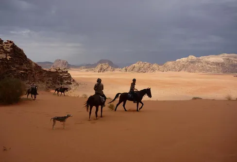 Ridning i Wadi Rum, Jordanien