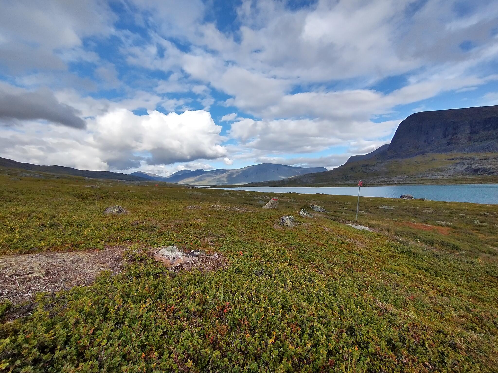 Alisjávri och Njuikkostakbákti sett från några kilometer söder om norra Alisjávribåtlänningen.